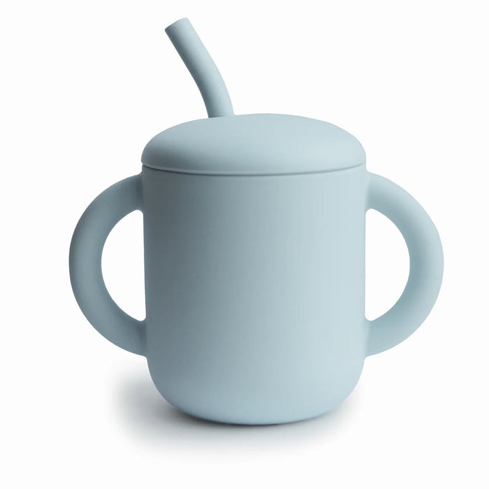 Mushie Silicone Training Cup & Straw | Powder Blue