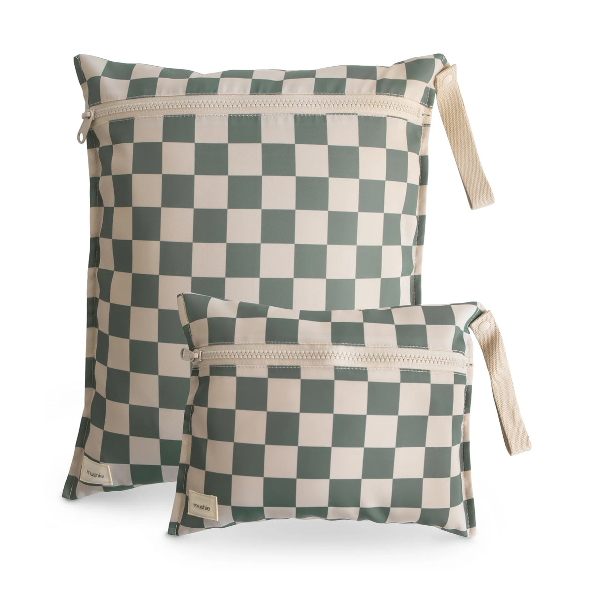 Mushie Water Resistant Wet Bag | Olive Check