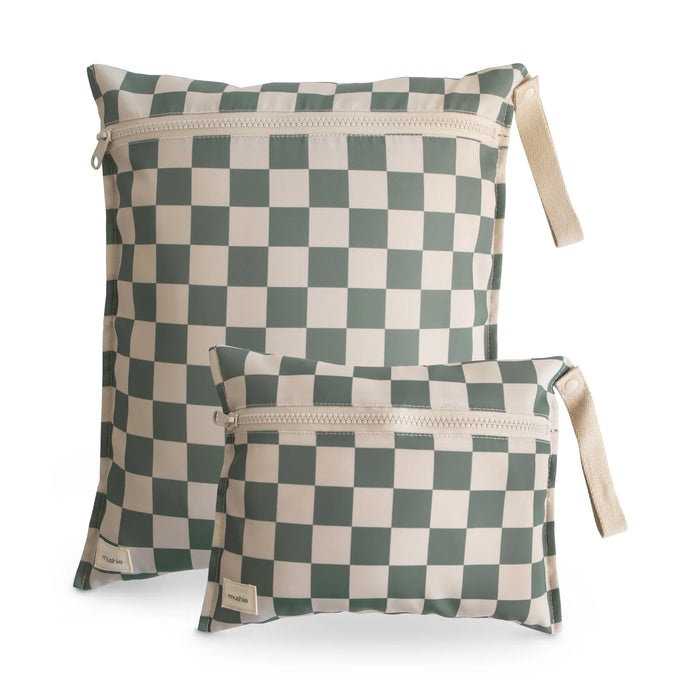 Mushie Water Resistant Wet Bag | Olive Check